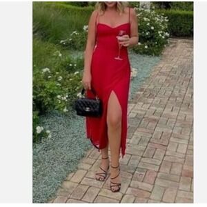 Reformation Sz 4 Kourtney Midi Slit Dress In Cherry Red